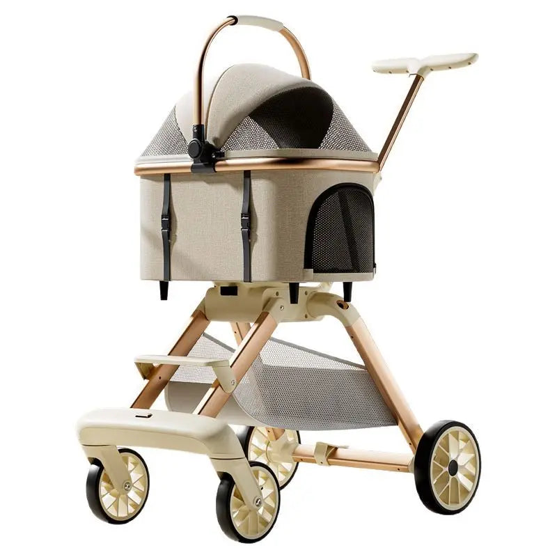 3-in-1 Luxury Pet Stroller with Detachable Carrier — 4-Wheel Travel Pram for Small & Medium Dogs and Cats