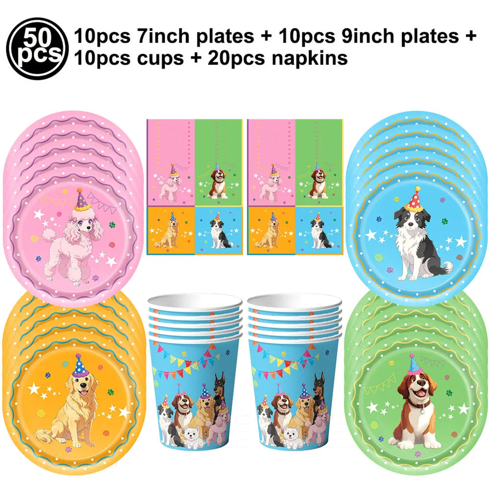Dog Birthday Party Decoration Set – Banner, Balloons & Cake Decor for Pets