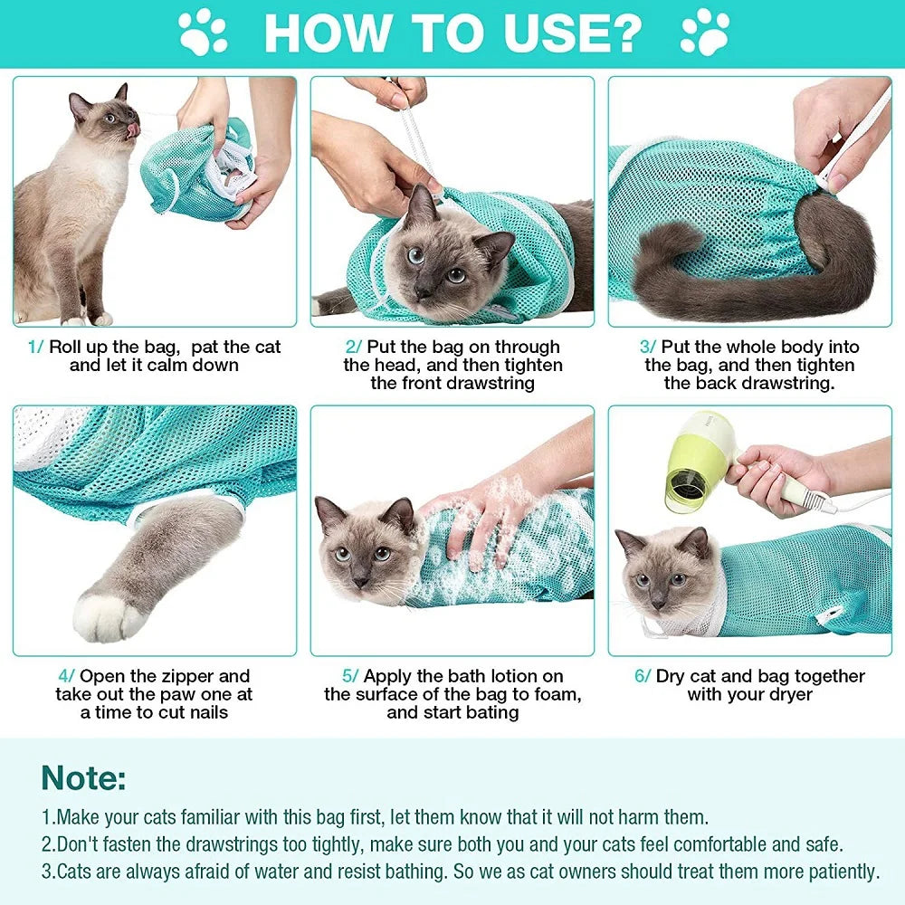 Cat Grooming Restraint Bag – Mesh Bathing & Nail Trimming Bag