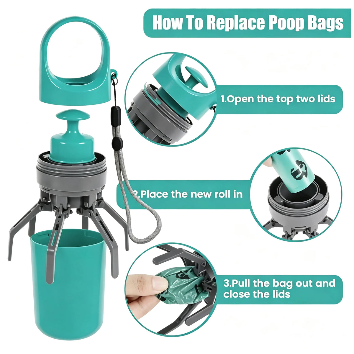 Portable Claw Pooper Scooper with Bag Dispenser