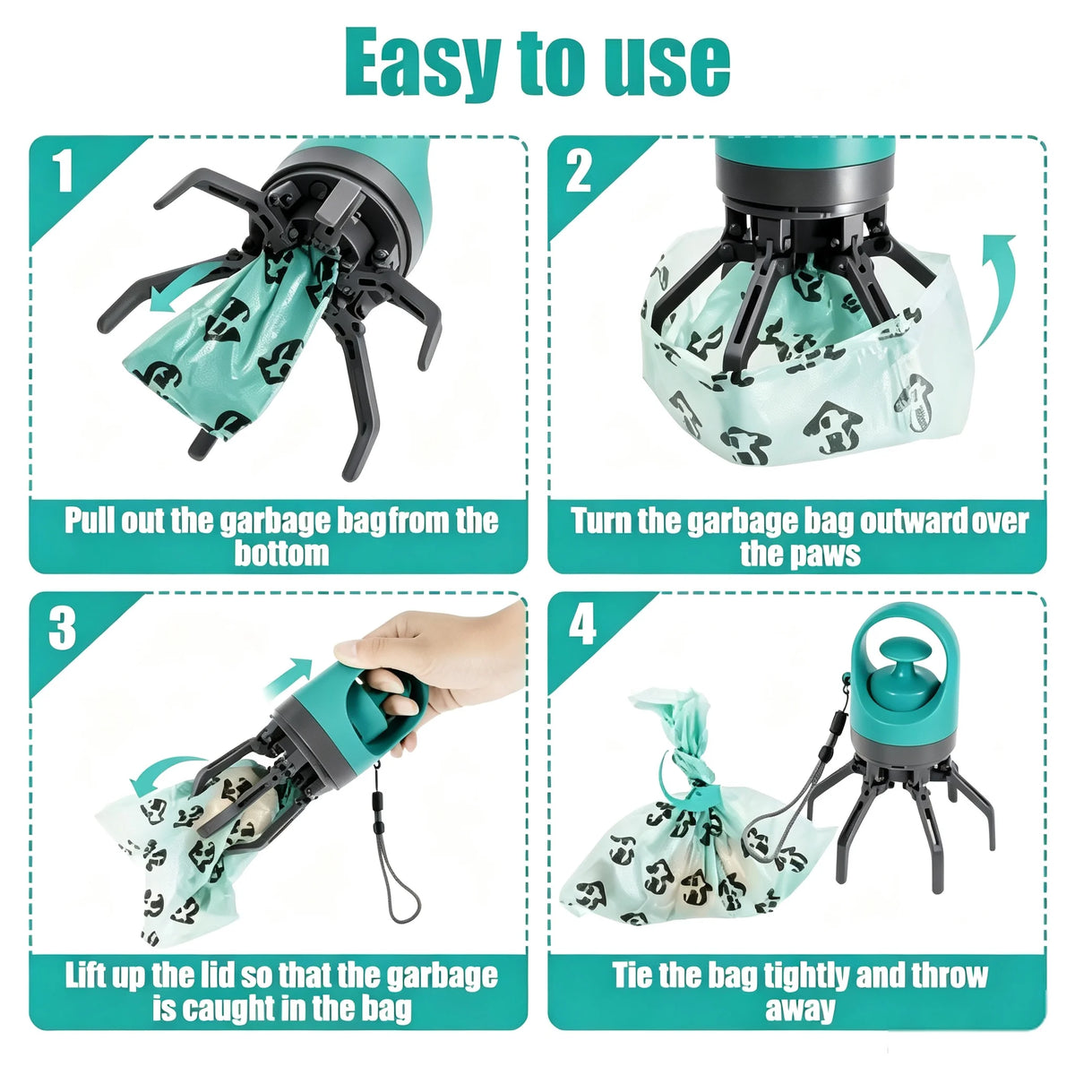 Portable Claw Pooper Scooper with Bag Dispenser