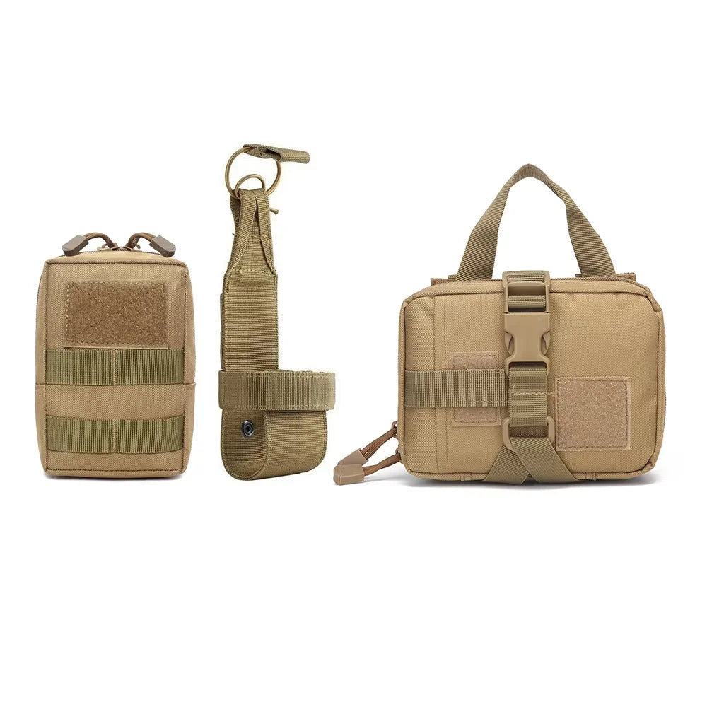 Set of tactical pouches in beige color on a white background
