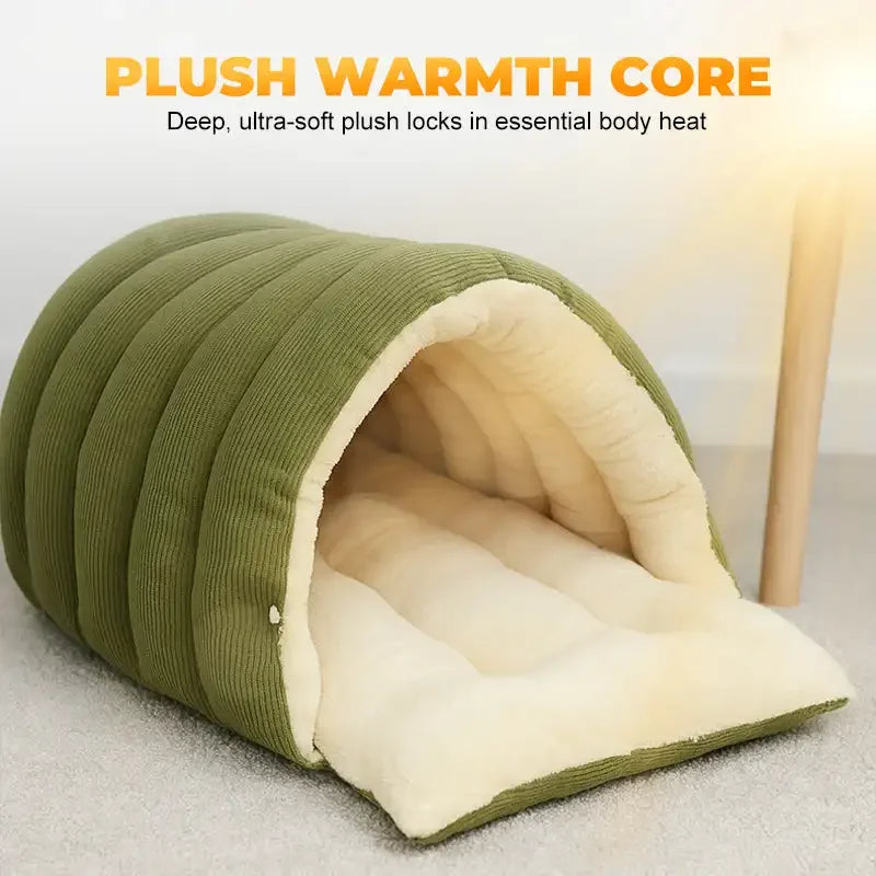 Warm Enclosed Plush Cat Bed with Washable Cover