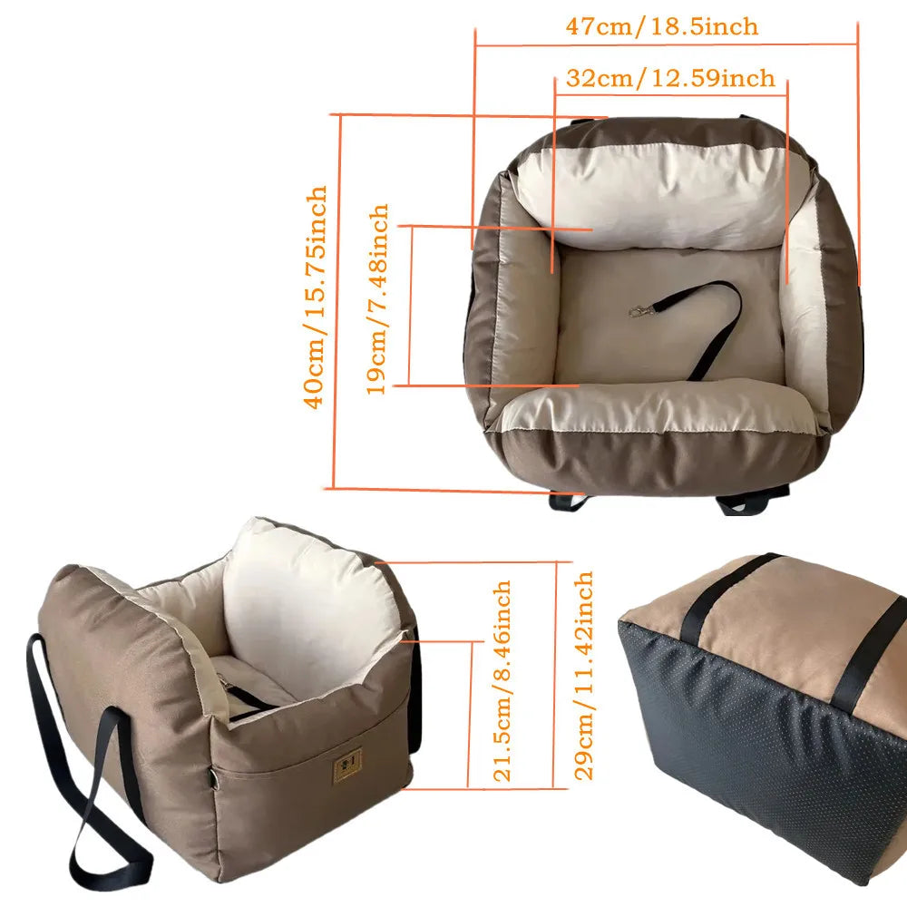 Washable Small Dog Car Seat Booster Bed | Soft Cotton Pet Carrier Nest