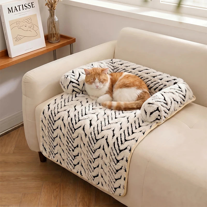 Zebra Plush Bolster Sofa Bed for Cats & Dogs