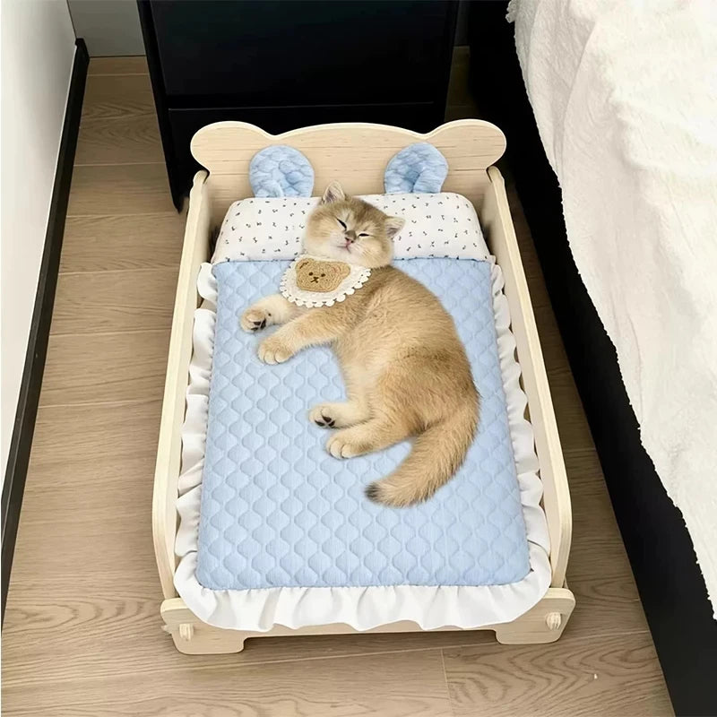 Ice Silk Cooling Pet Bed Mat with Ear Pillow