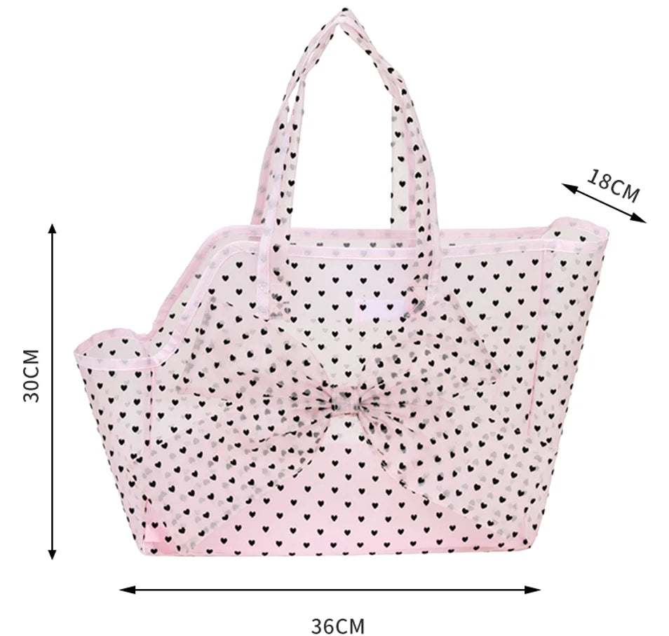 Heart Mesh Pet Bag & Sakura Collar Set