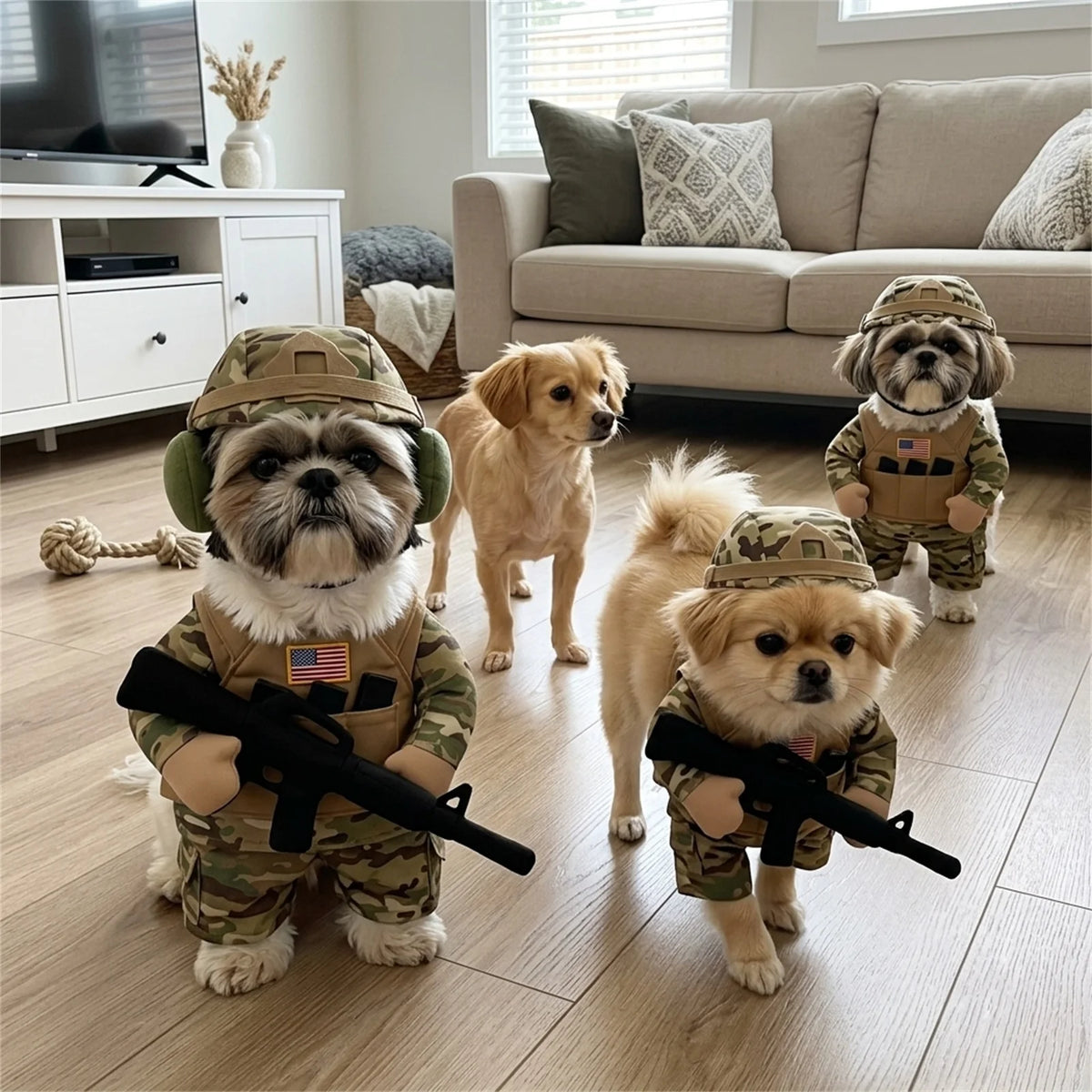 Small Dog Soldier Costume with Hat | Camouflage Halloween Outfit