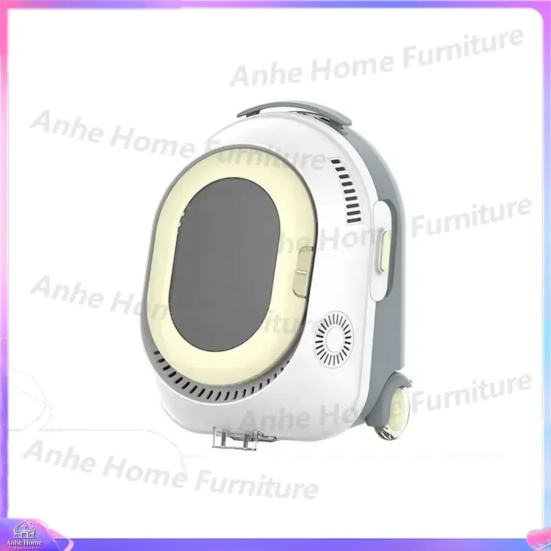 A white and gray pet carrier or small appliance with a circular dark window and cream-colored trim, shown on a white background with repeated 'Anhe Home Furniture' watermarks.