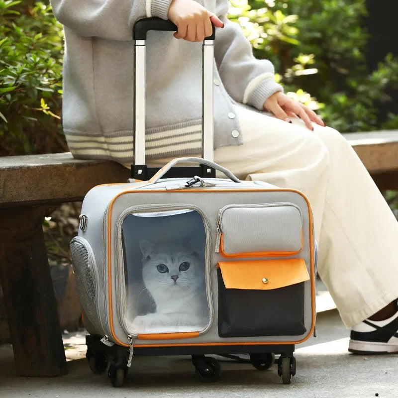 4-in-1 Pet Trolley Carrier Bag — Rolling Luggage Backpack for Cats & Small Dogs