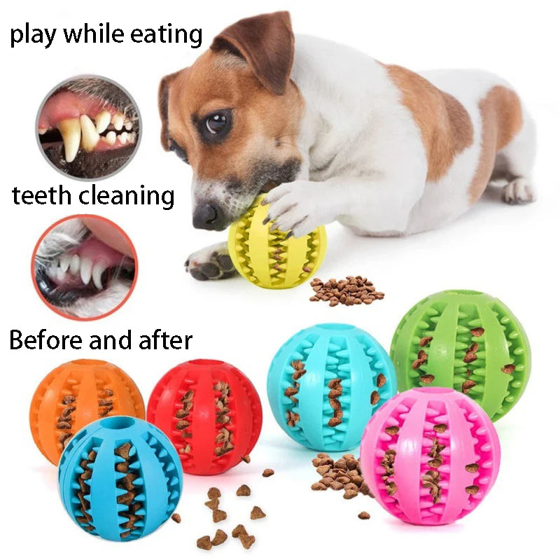 Natural Rubber Dog Chew Ball Toy – Teeth Cleaning Interactive Treat Ball