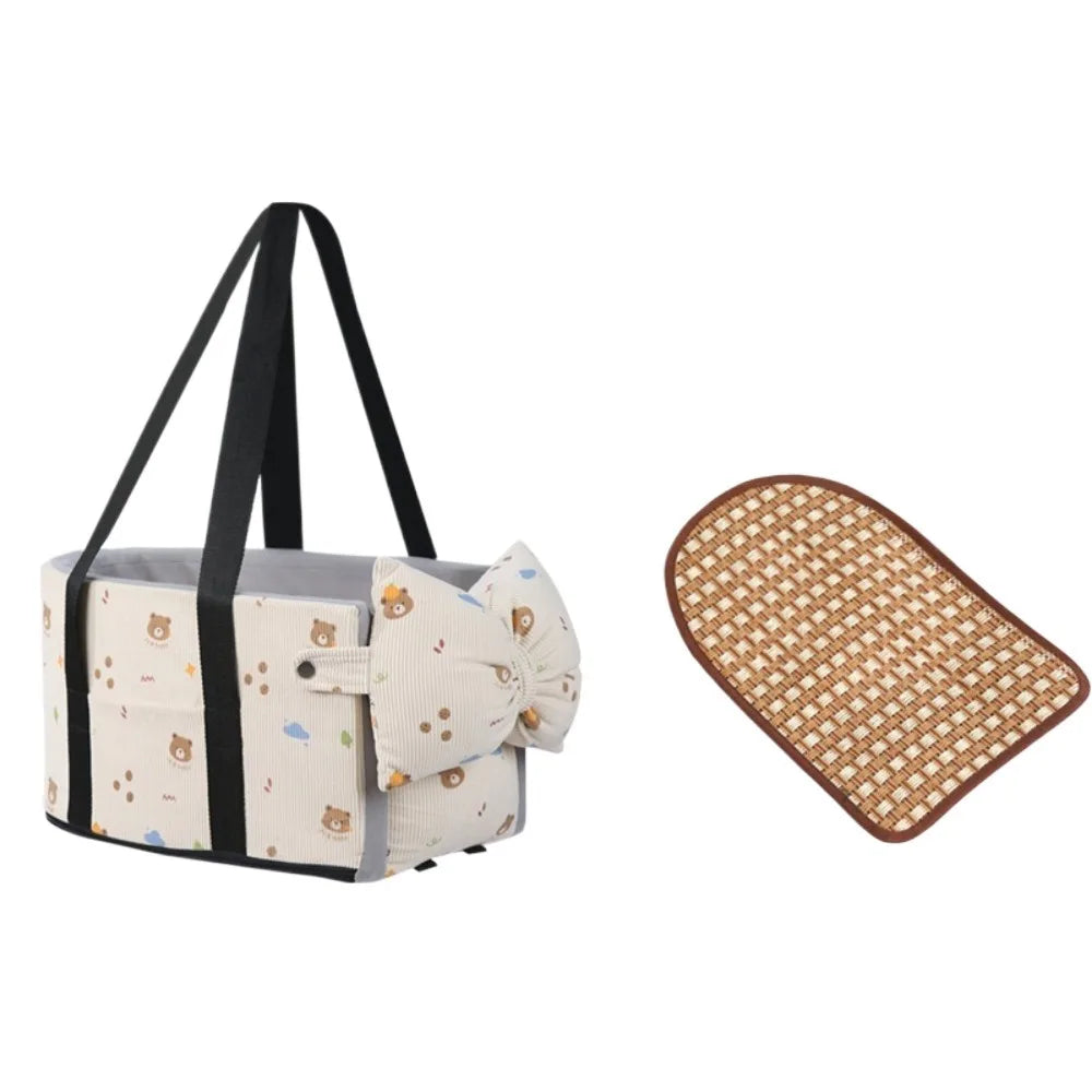Cartoon Dog Car Seat with Safety Leash | Soft Corduroy Pet Booster Seat for Small Dogs