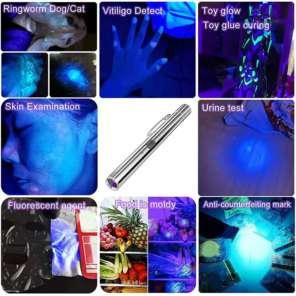 Rechargeable UV Wood's Lamp for Pets – Portable Black Light for Ringworm & Urine Detection