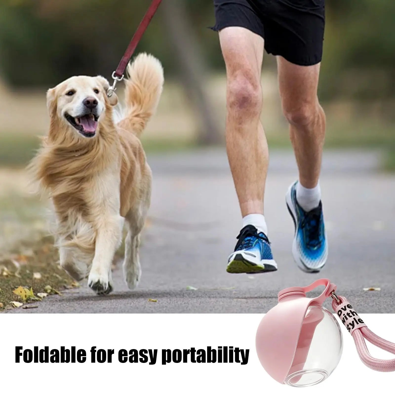 2-in-1 Portable Dog Water Bottle with Foldable Silicone Bowl – Leak-Proof Travel Pet Feeder