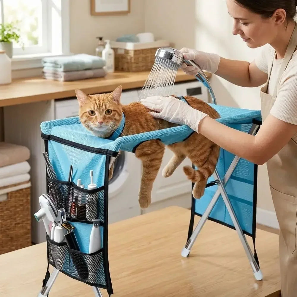Folding Pet Grooming Hammock with Support Frame