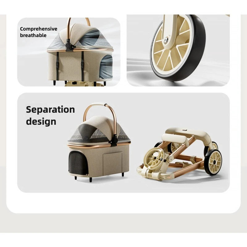 3-in-1 Luxury Pet Stroller with Detachable Carrier — 4-Wheel Travel Pram for Small & Medium Dogs and Cats