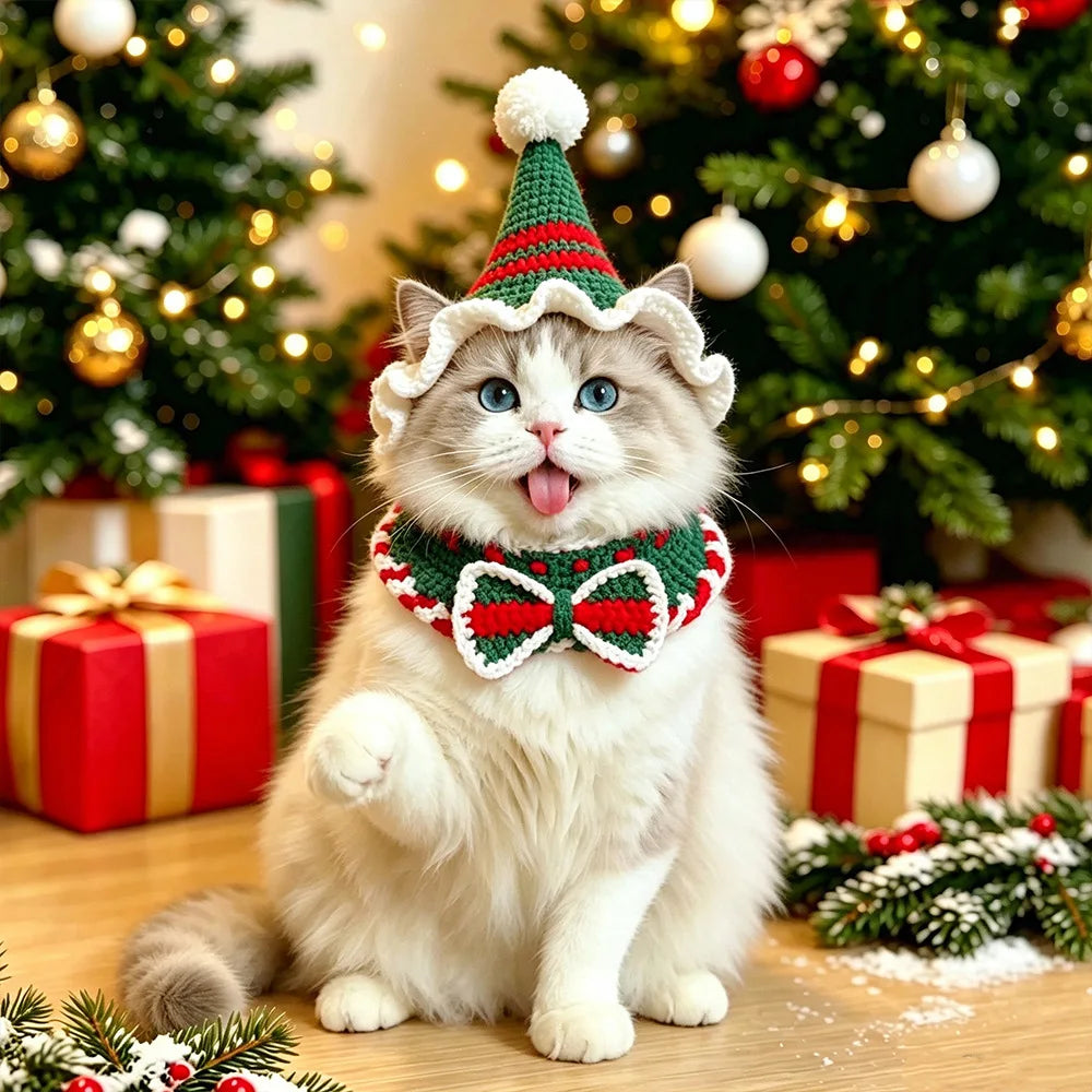 Cat & Dog Christmas Hat and Bow Tie Set