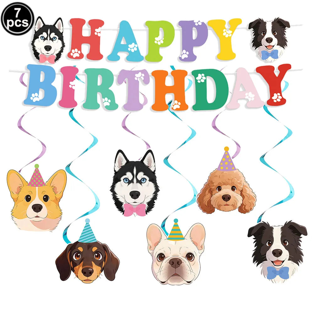 Dog Birthday Party Decoration Set – Banner, Balloons & Cake Decor for Pets