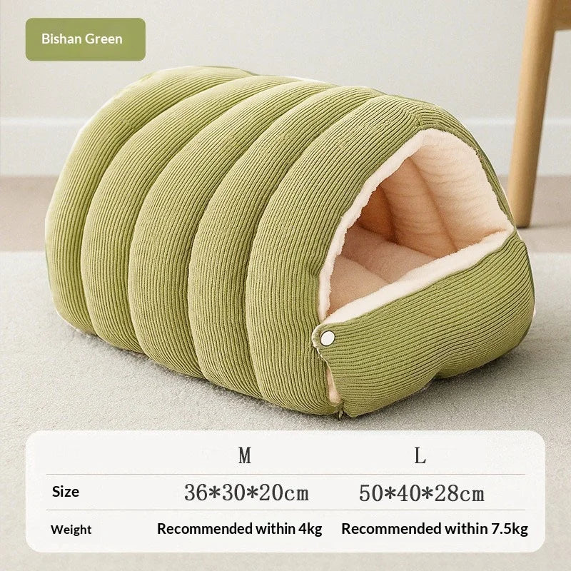 Warm Enclosed Plush Cat Bed with Washable Cover