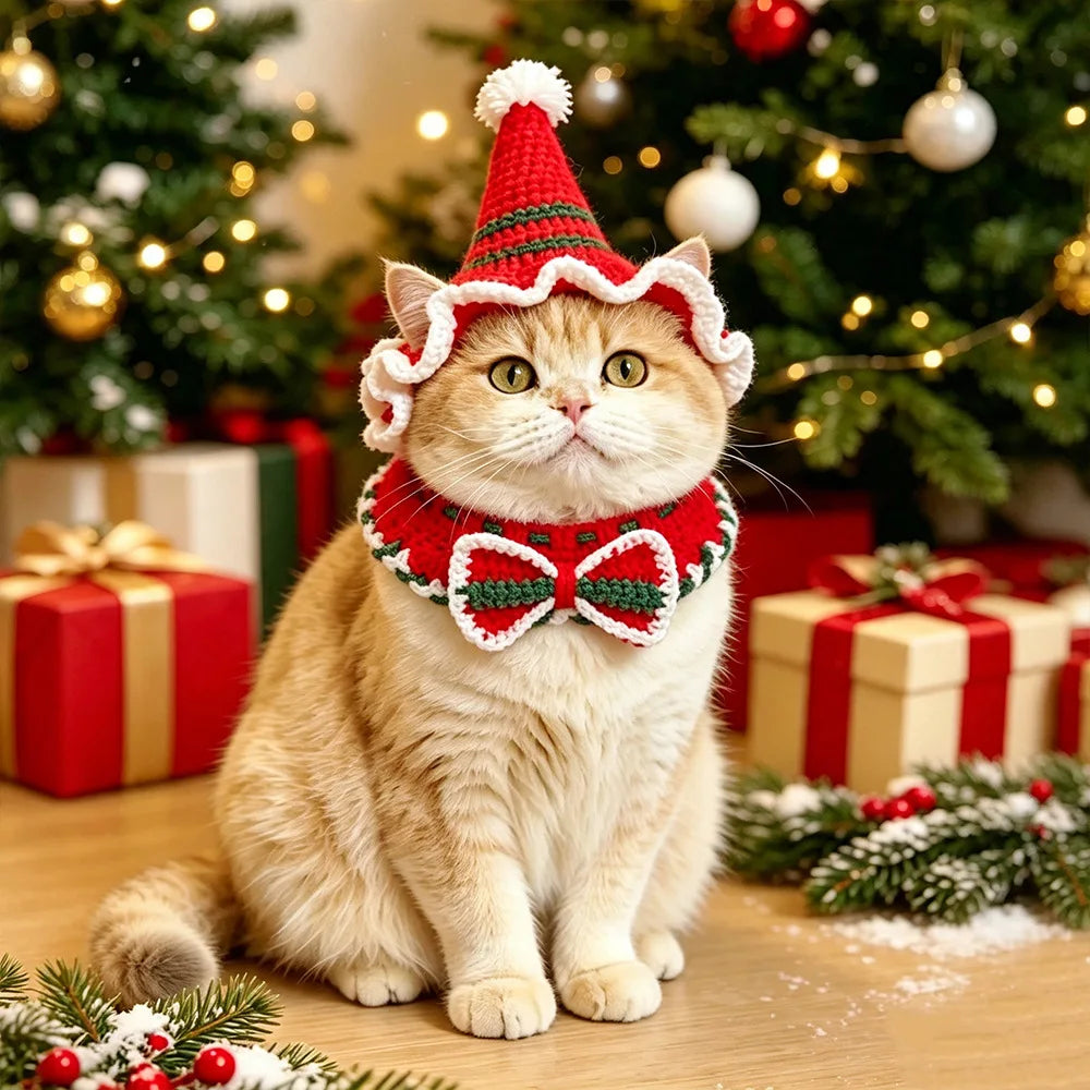 Cat & Dog Christmas Hat and Bow Tie Set