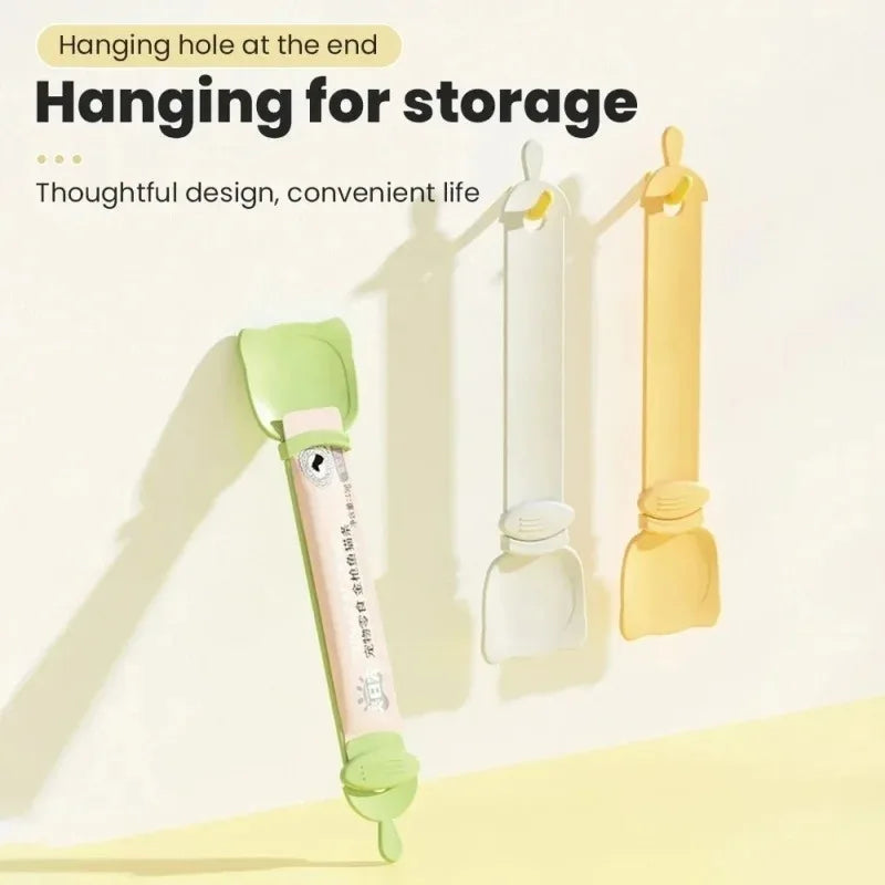 pet snack squizer with hanging hole for storage on a light beige background 