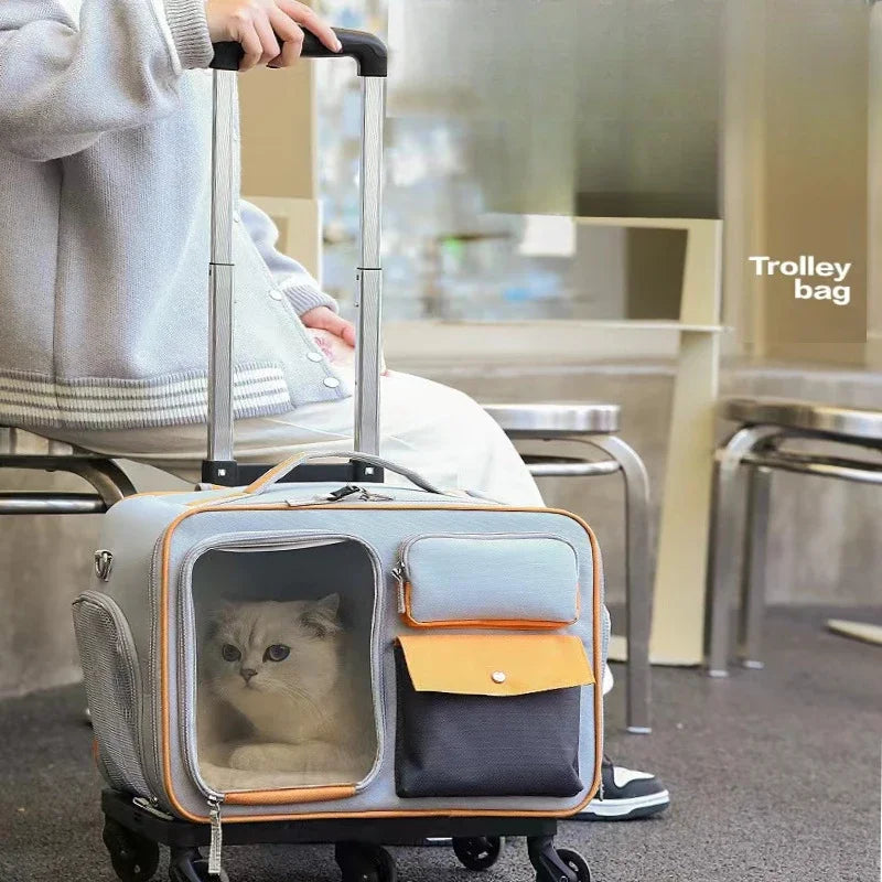 4-in-1 Pet Trolley Carrier Bag — Rolling Luggage Backpack for Cats & Small Dogs