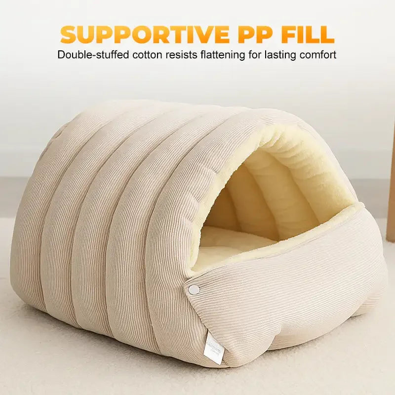 Warm Enclosed Plush Cat Bed with Washable Cover