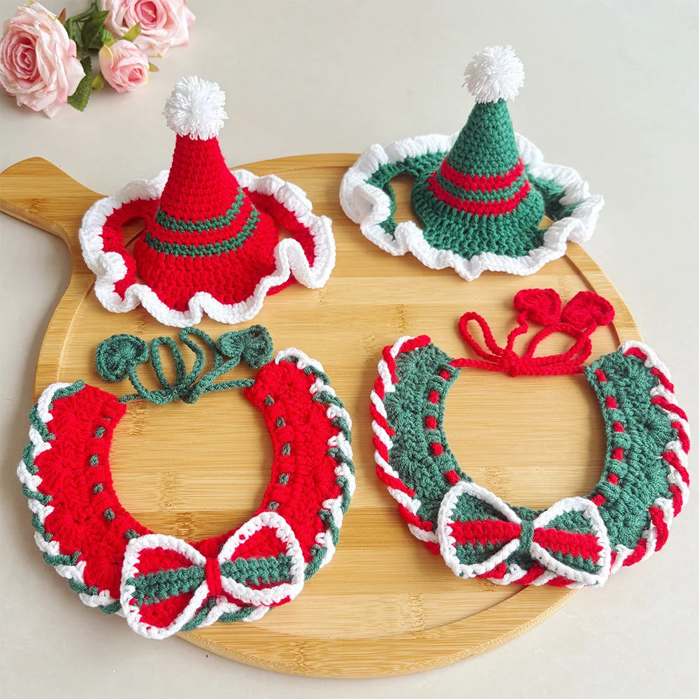 Cat & Dog Christmas Hat and Bow Tie Set
