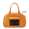 Orange pet carrier with visible brand name on a white background