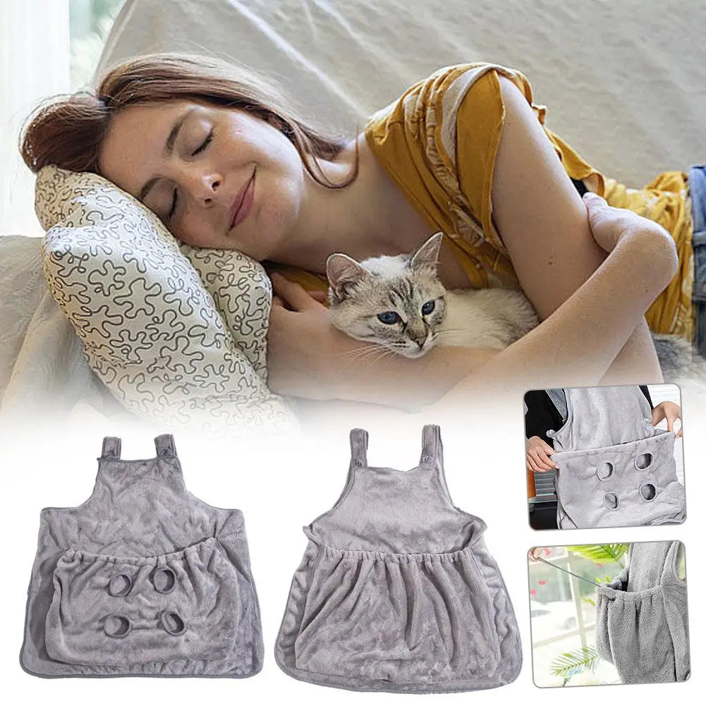 Woman lying on a couch with a cat, using a gray pillow with decorative patterns, surrounded by close-up images of the pillow.