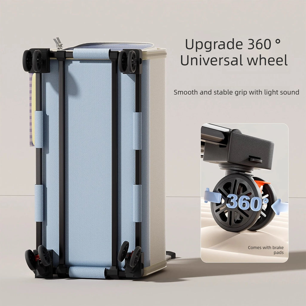 Suitcase with 360-degree universal wheel on a light background