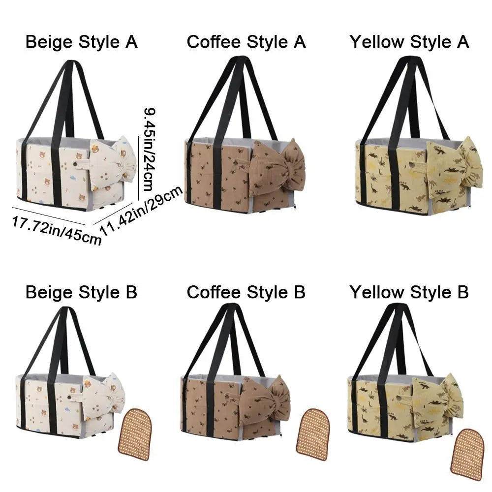 Cartoon Dog Car Seat with Safety Leash | Soft Corduroy Pet Booster Seat for Small Dogs