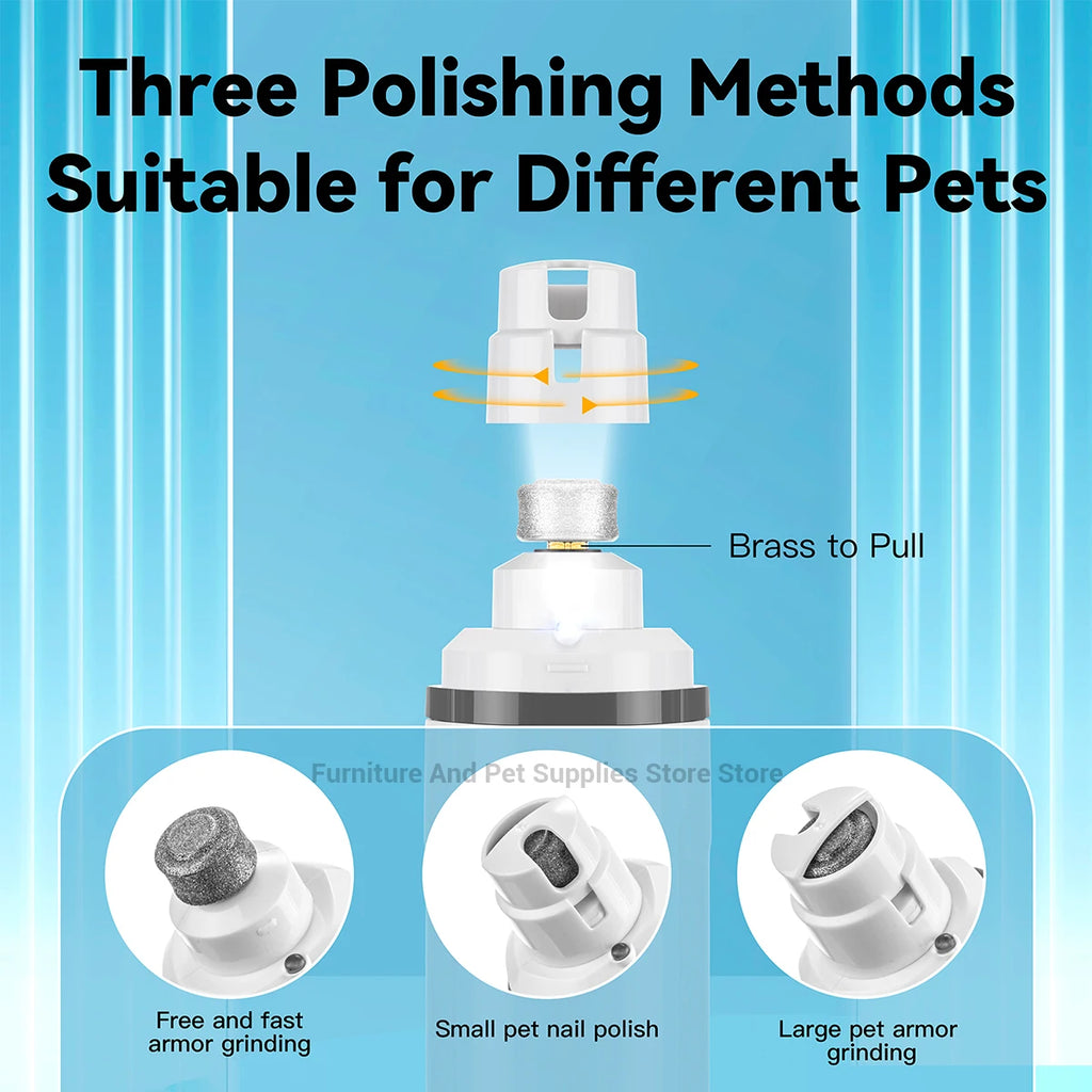 Polishing tool with three methods for different pets on a blue background