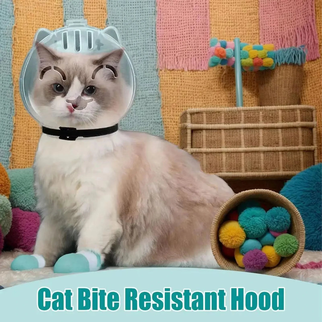 Breathable Cat Muzzle & Paw Socks Set | Anti-Bite Grooming Hood