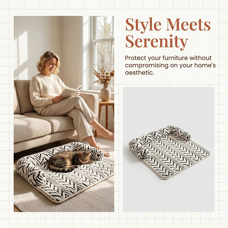 Zebra Plush Bolster Sofa Bed for Cats & Dogs