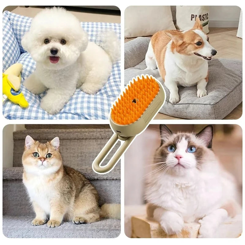 3-in-1 Electric Steam Pet Brush | Spray, Massage & Grooming Comb for Cats & Dogs