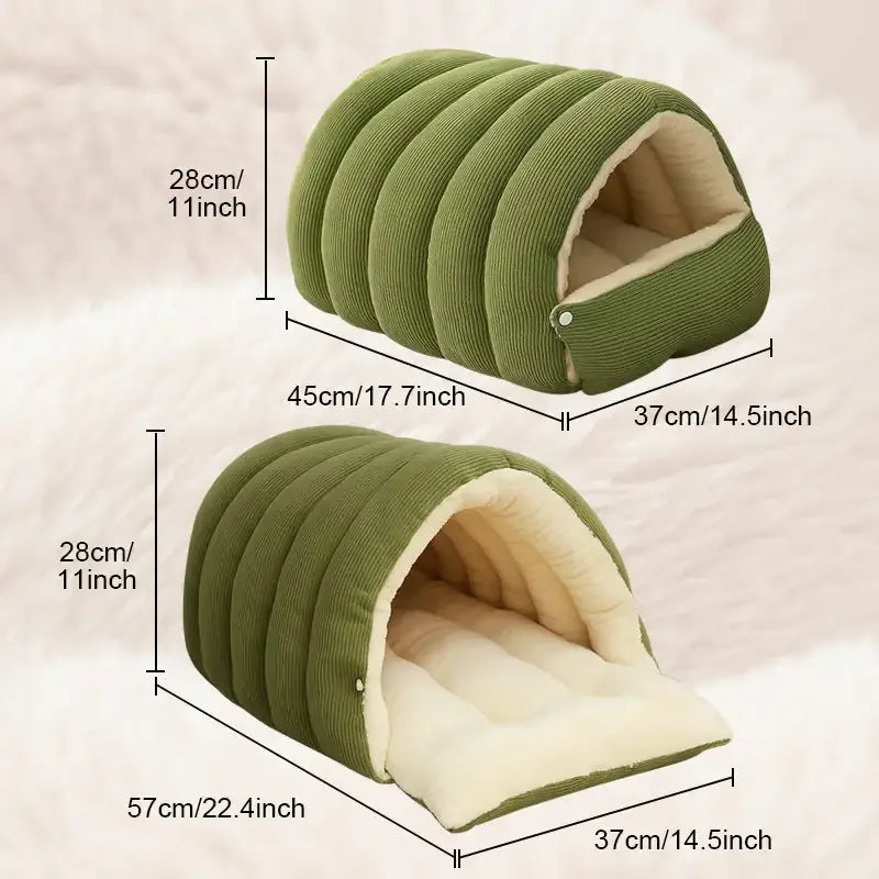 Warm Enclosed Plush Cat Bed with Washable Cover