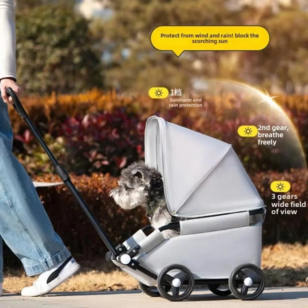 Roll & Stroll Pet Stroller – Lightweight Foldable 4-Wheel Carrier for Cats & Dogs