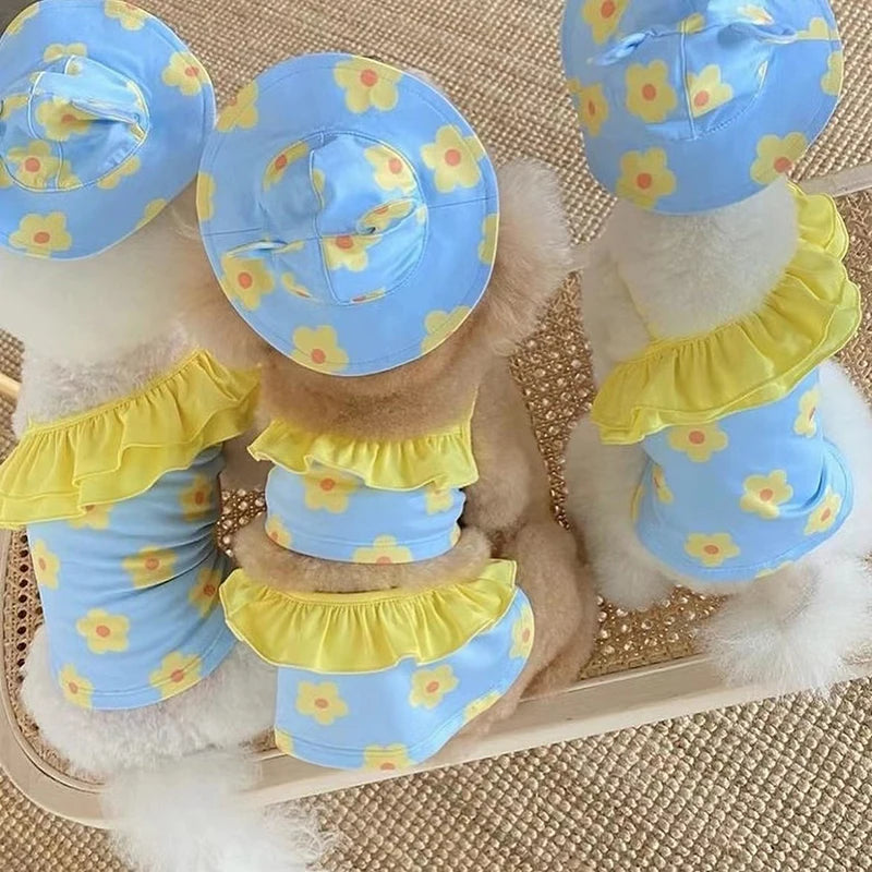 Sunny Paws Beach Set – 2-Piece Summer Dress & Cap for Small Dogs