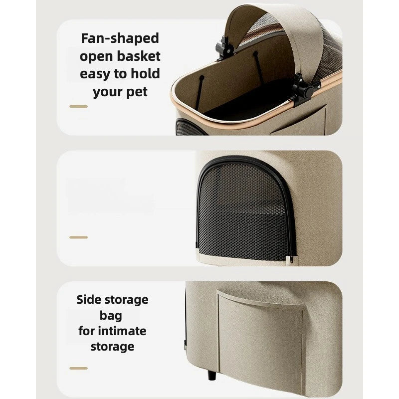3-in-1 Luxury Pet Stroller with Detachable Carrier — 4-Wheel Travel Pram for Small & Medium Dogs and Cats