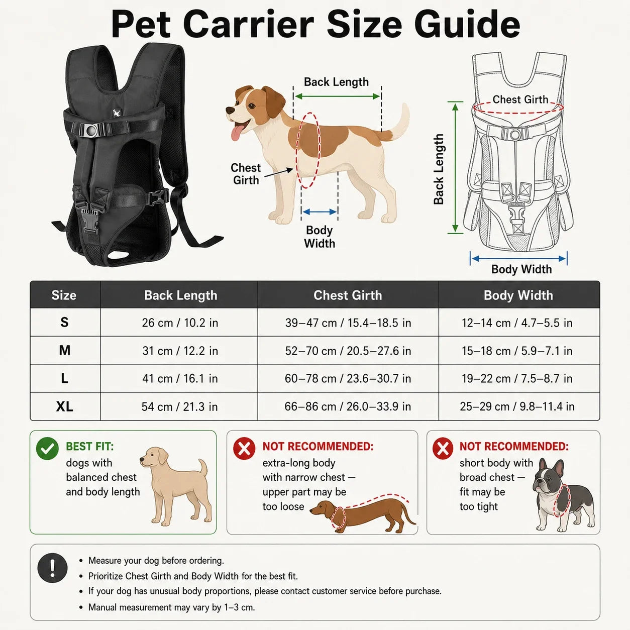 Pet Carrier Backpack for Dogs & Cats | Breathable Oxford Cloth, Padded Shoulder Straps | S–XL