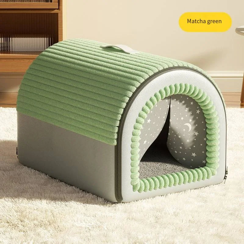 Thickened Winter Pet Bed | Closed Dog House & Cat Shelter with Washable Mattress