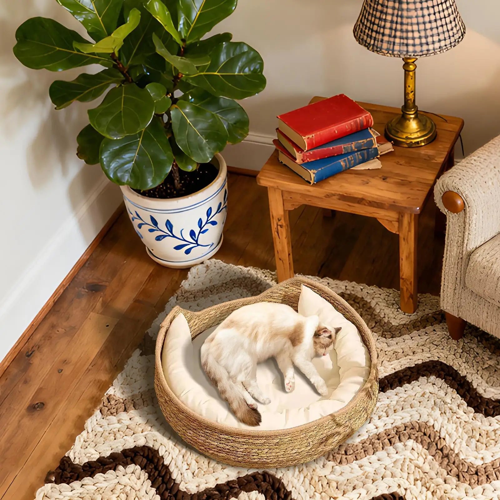 Cotton Rope Round Cat Bed with Pillow