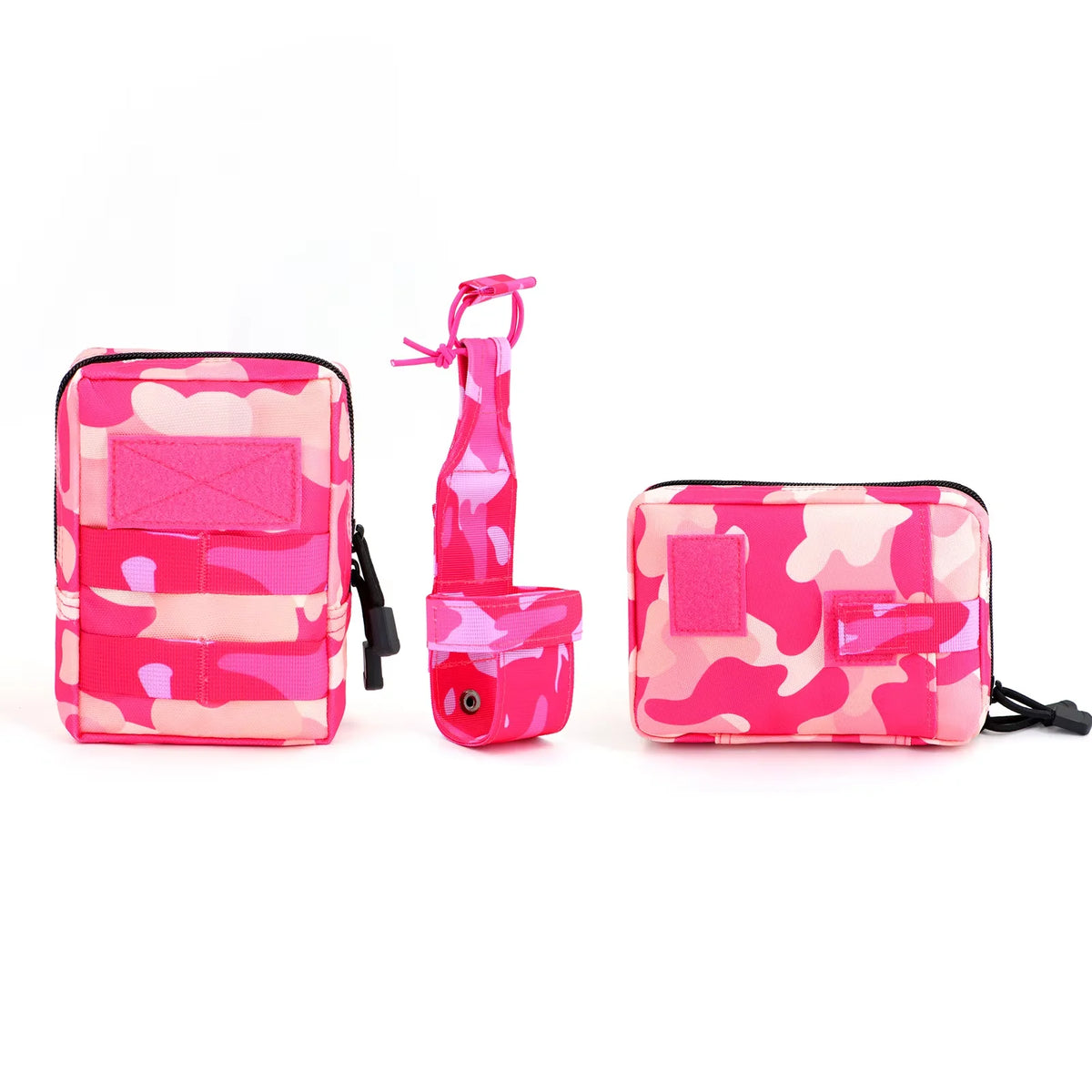 Set of pink camouflage bags on a white background