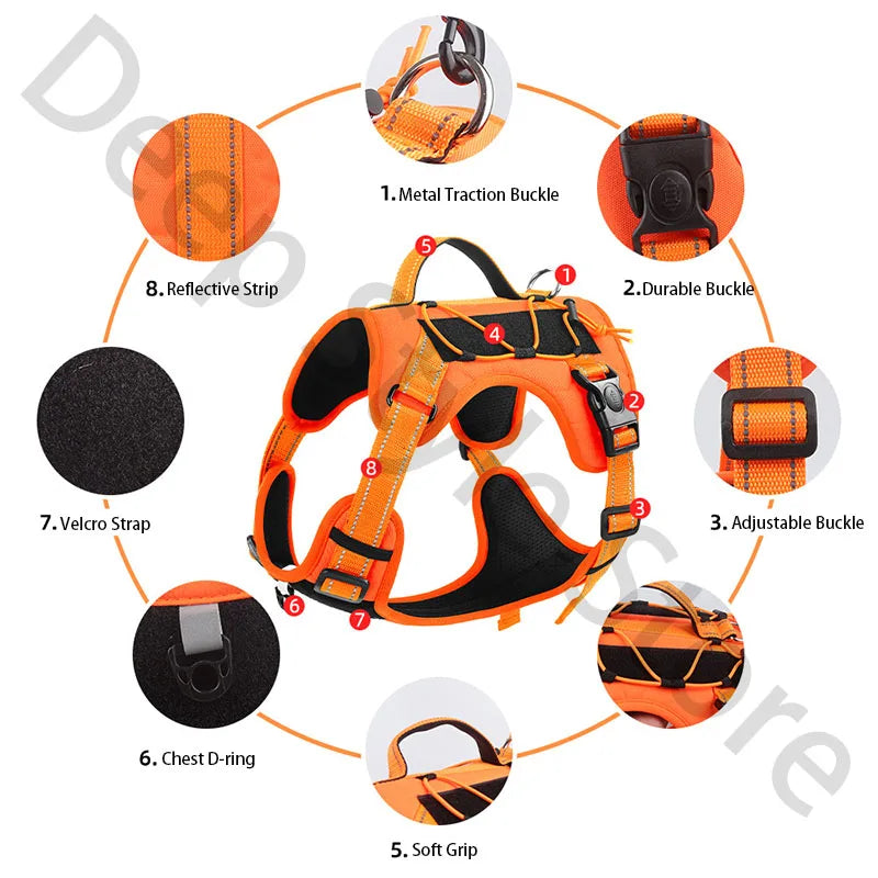 Reflective Tactical No-Pull Dog Harness – Adjustable Vest for Small, Medium & Large Dogs