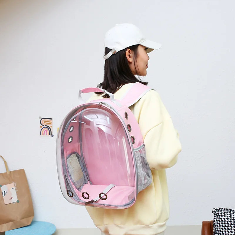 Space Capsule Pet Carrier Backpack — Transparent Breathable Travel Bag for Cats & Small Dogs