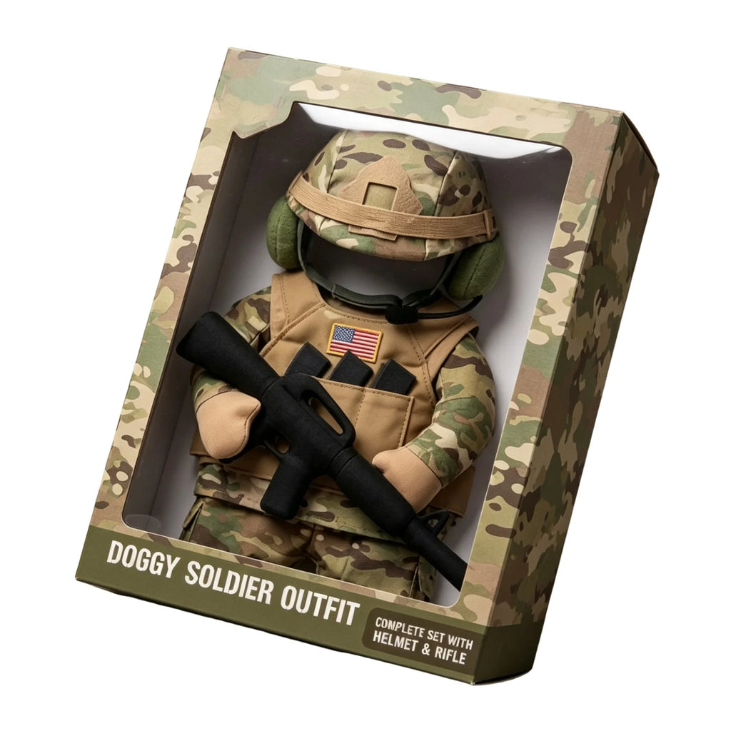 Small Dog Soldier Costume with Hat | Camouflage Halloween Outfit