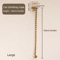 A cat climbing rope shown on a plain light beige background with overlaid dimension labels and text indicating height and size information.