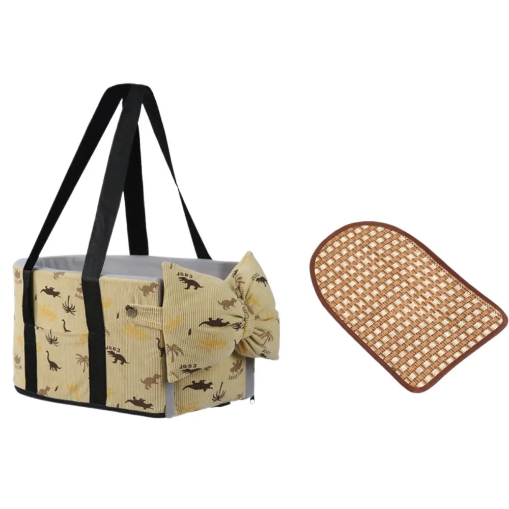 Cartoon Dog Car Seat with Safety Leash | Soft Corduroy Pet Booster Seat for Small Dogs