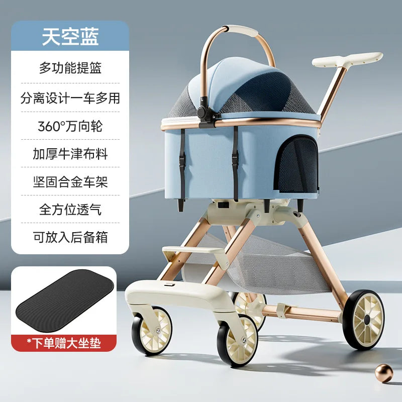 3-in-1 Luxury Pet Stroller with Detachable Carrier — 4-Wheel Travel Pram for Small & Medium Dogs and Cats